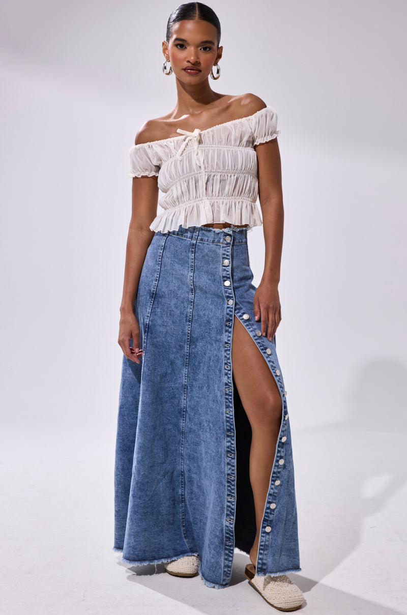 TIFFANY BLUE DENIM MAXI SKIRT