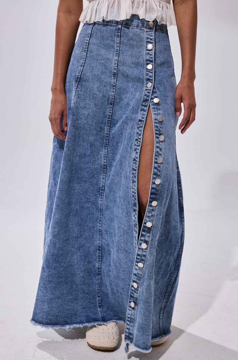 TIFFANY BLUE DENIM MAXI SKIRT