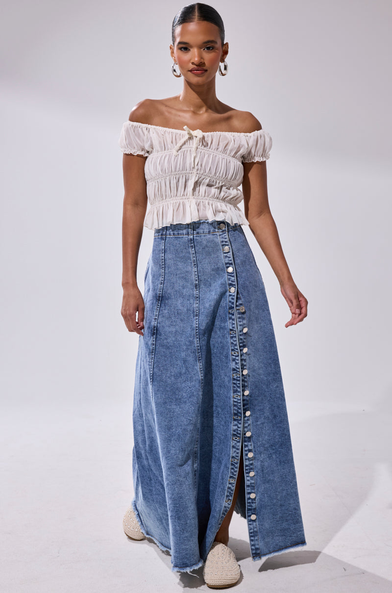TIFFANY BLUE DENIM MAXI SKIRT