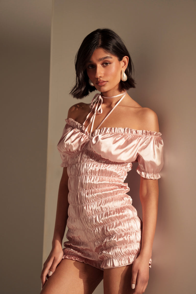 LA LA LOVE ME SATIN ROMPER