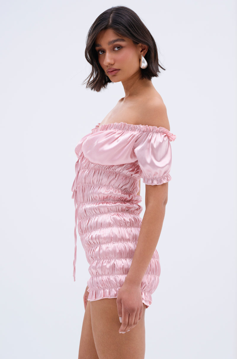 LA LA LOVE ME SATIN ROMPER