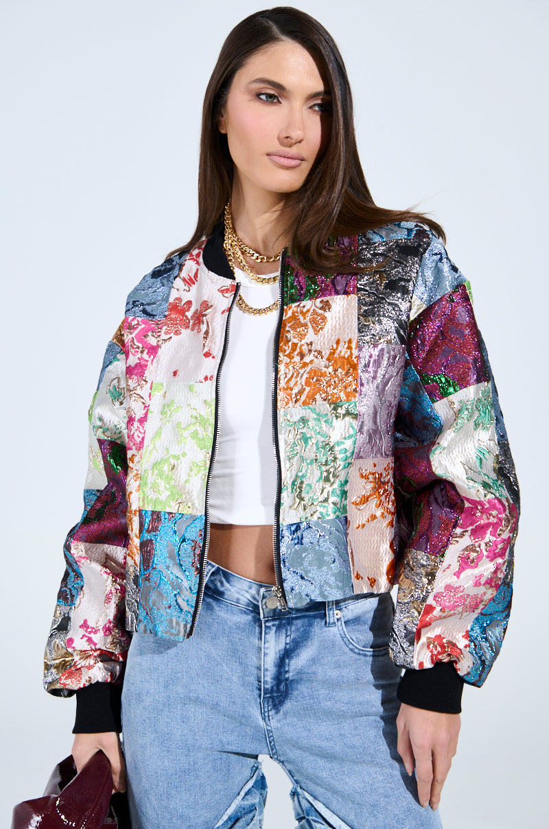 THAT GIRL PATCHWORK BROCADE BOMBER