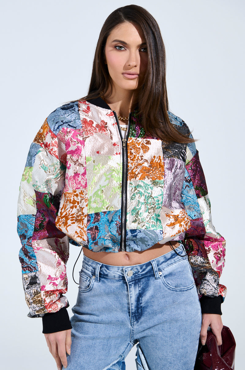 THAT GIRL PATCHWORK BROCADE BOMBER