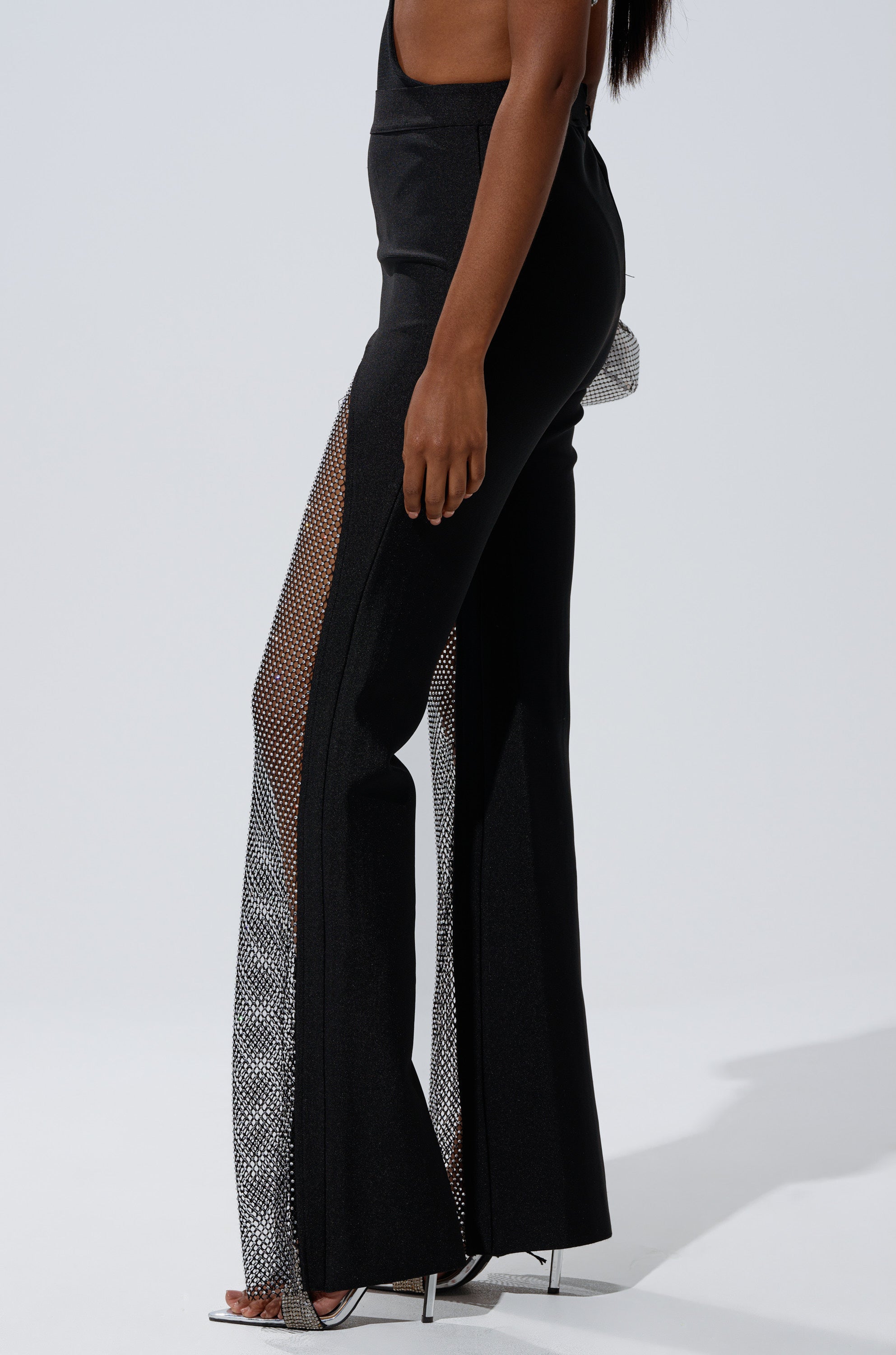JULIA BANDAGE TROUSER WITH MESH RHINESTONES