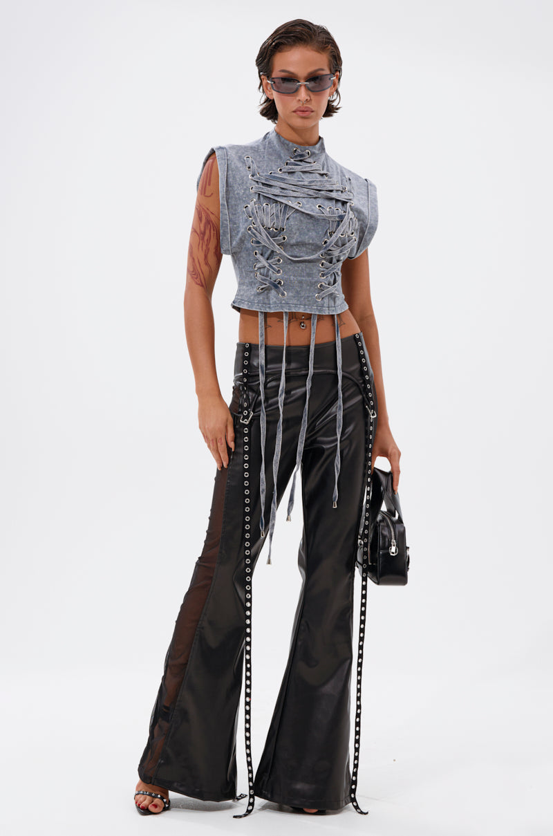 THIS GIRL IS ON FIRL FAUX LEATHER FLARE PANT