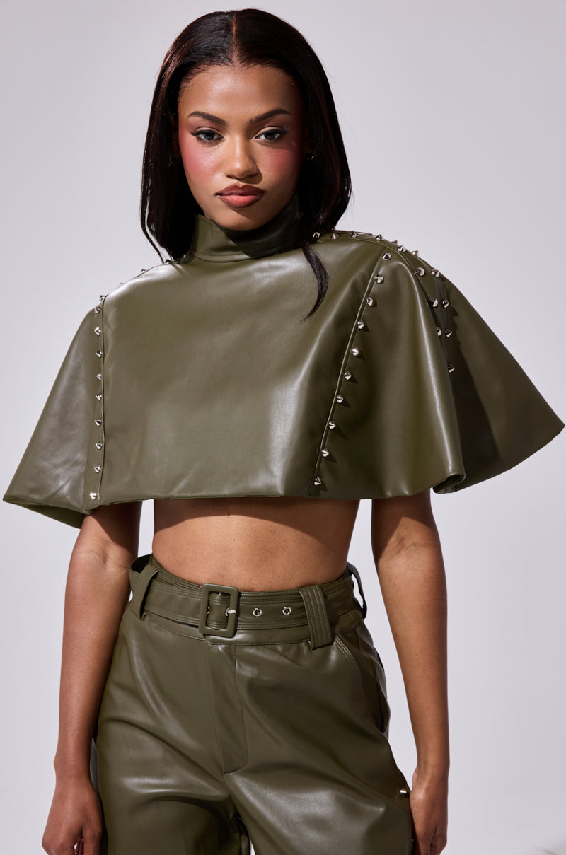 STUDDED FAUX LEATHER CAPE