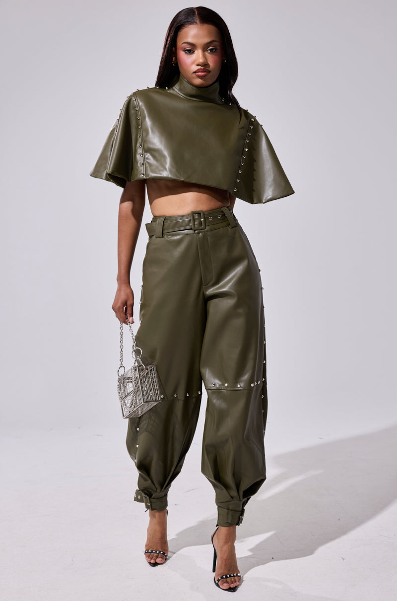 STUDDED FAUX LEATHER CAPE