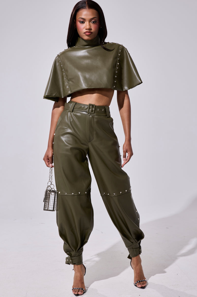 STUDDED FAUX LEATHER CAPE