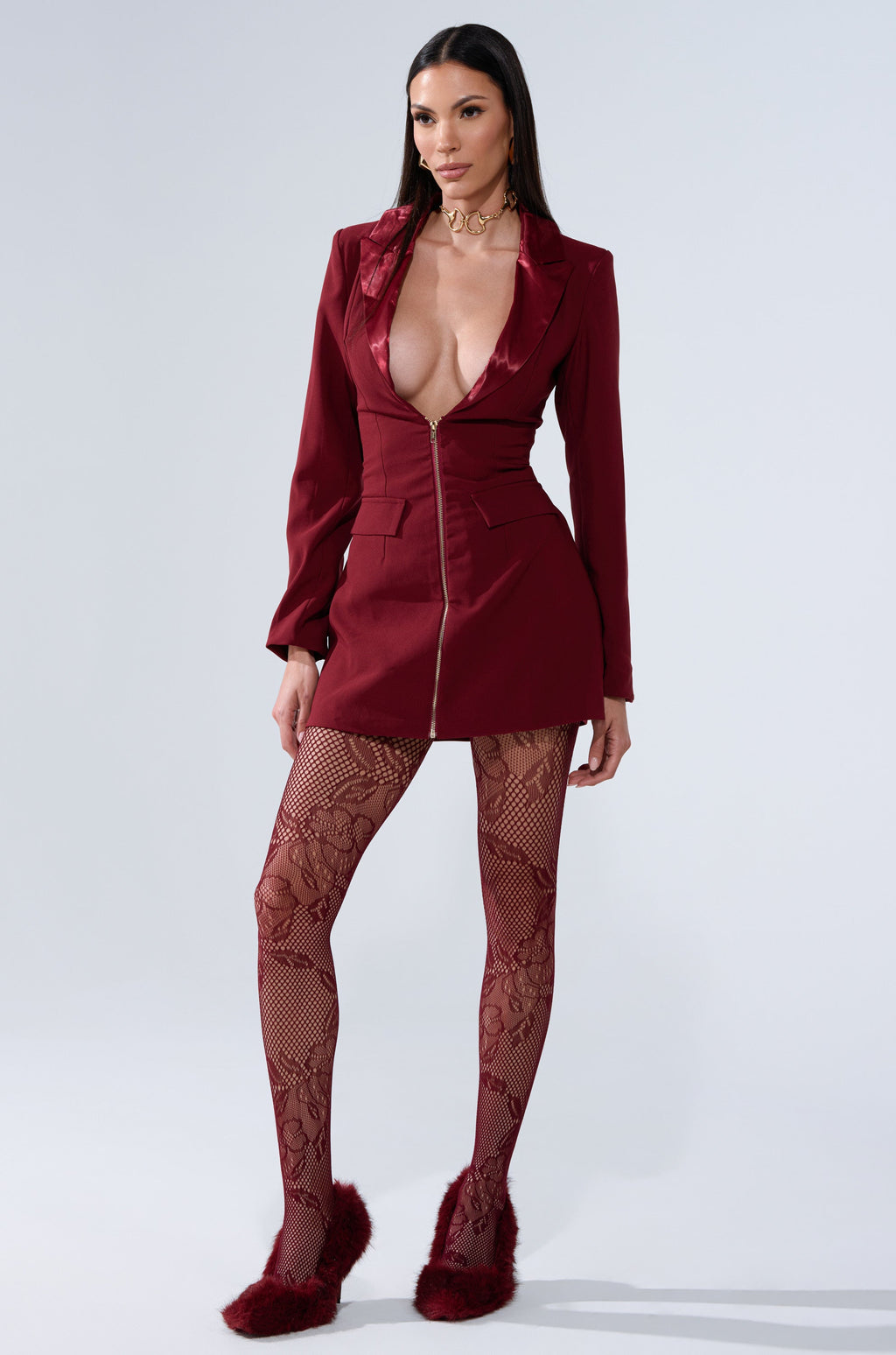 BUSINESS CASUAL BLAZER DRESS IN BURGUNDY