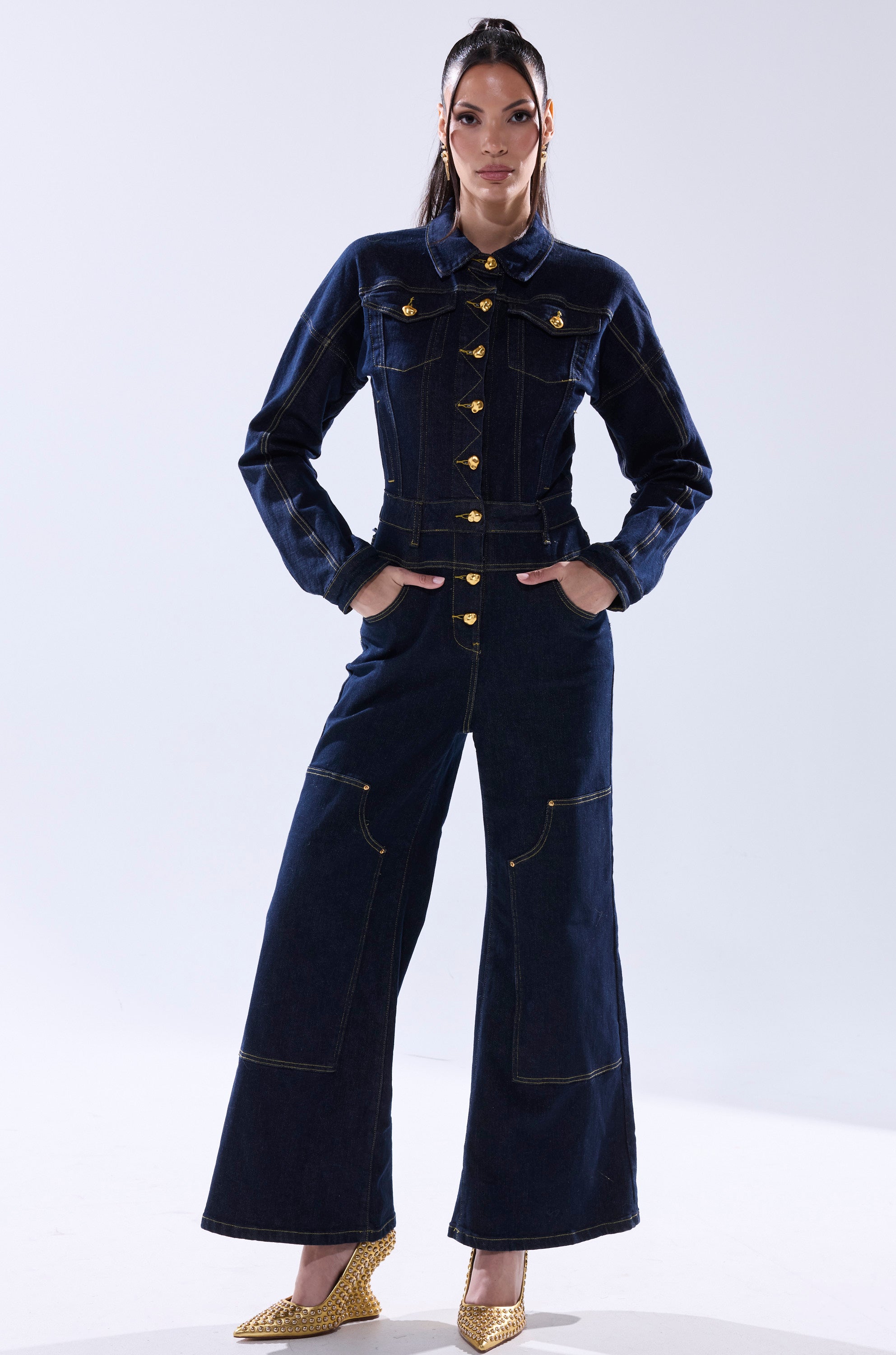 ANGELA CARGO DENIM JUMPSUIT