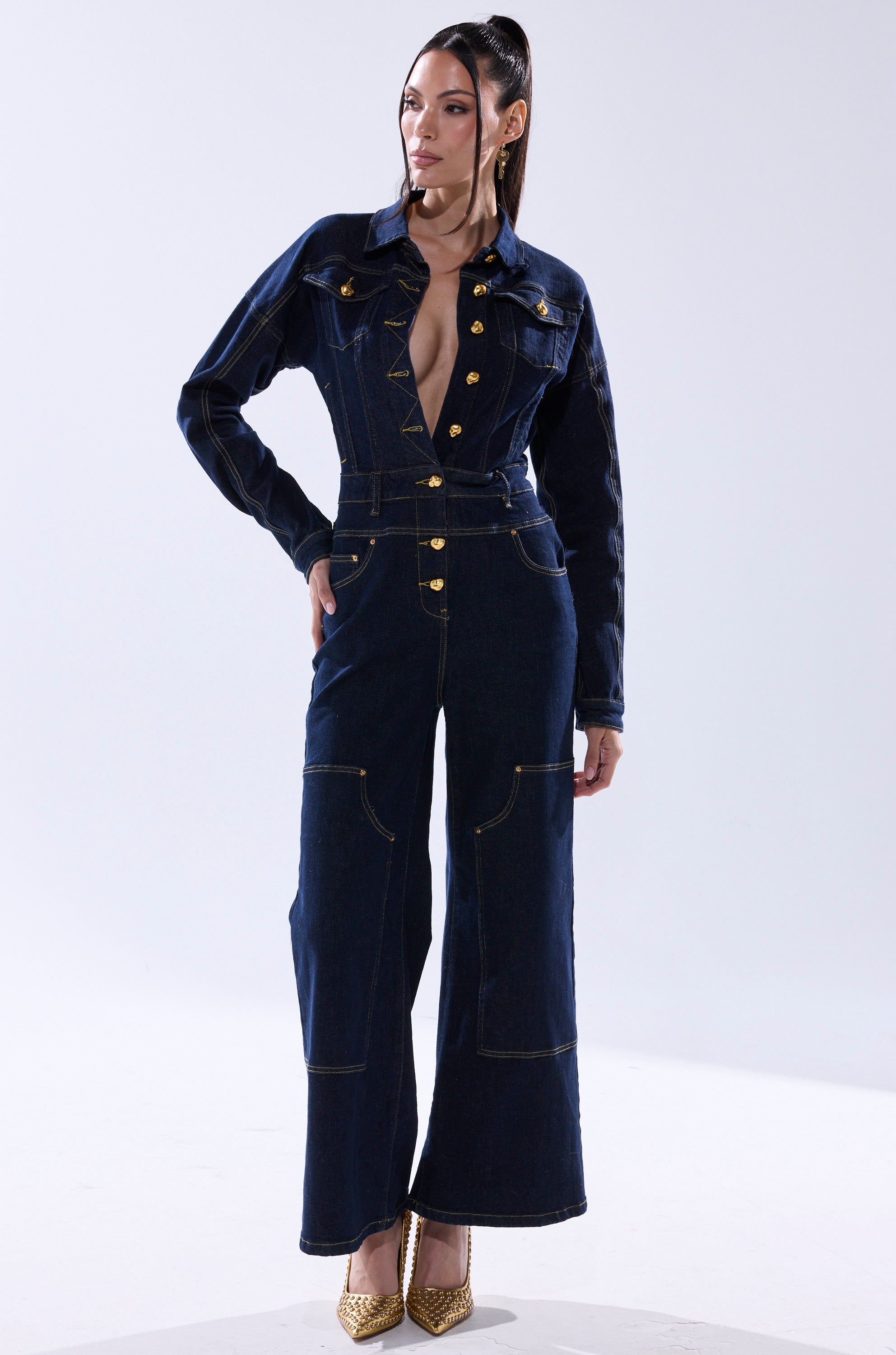 ANGELA CARGO DENIM JUMPSUIT