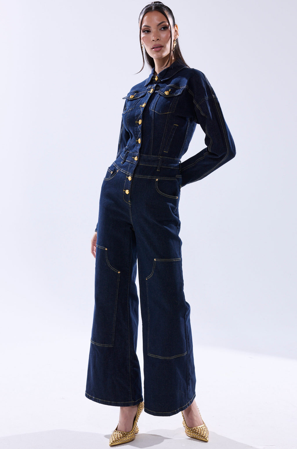 ANGELA CARGO DENIM JUMPSUIT