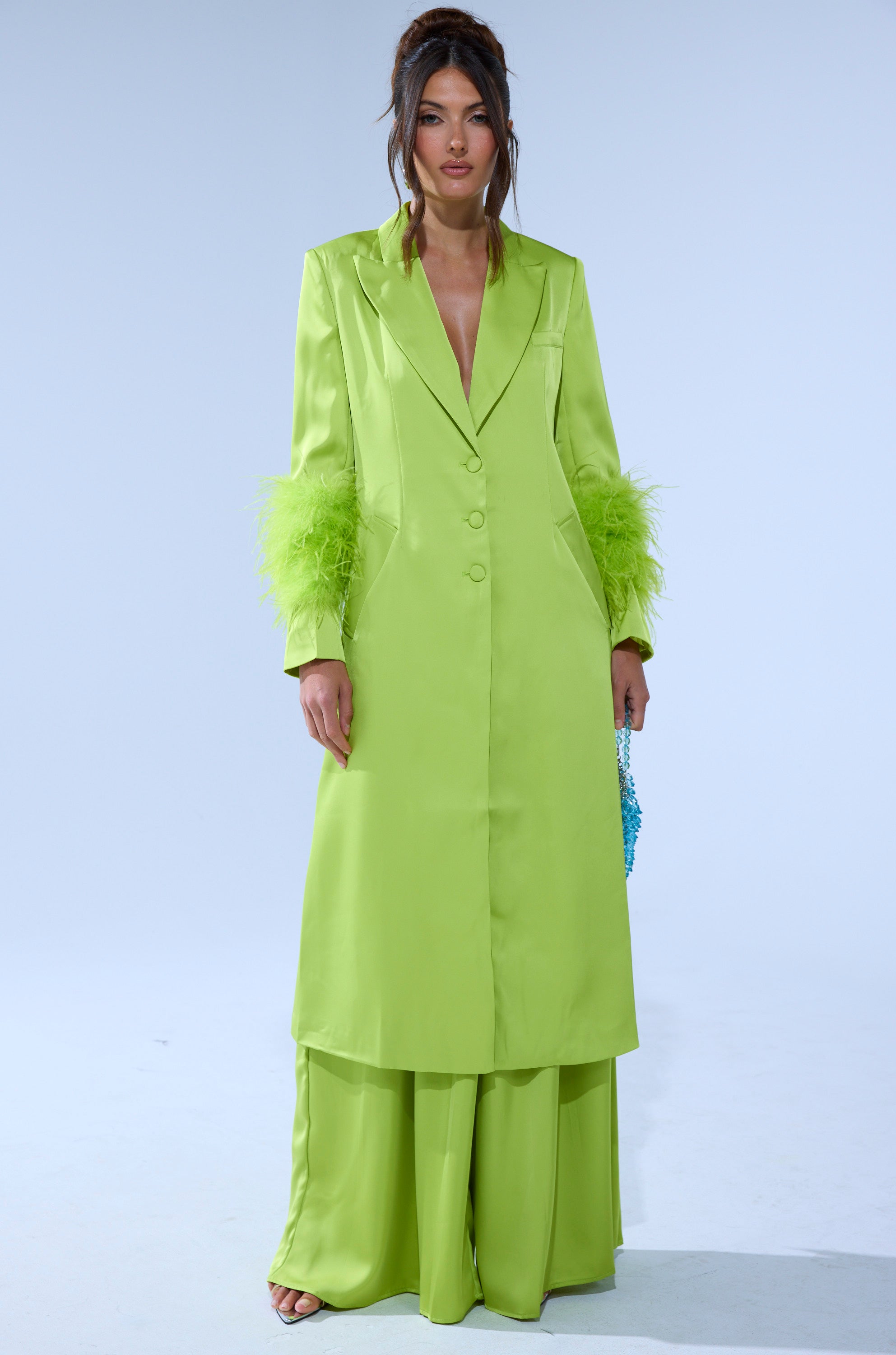 CHARTREUSE FEATHER TRIM TRENCH