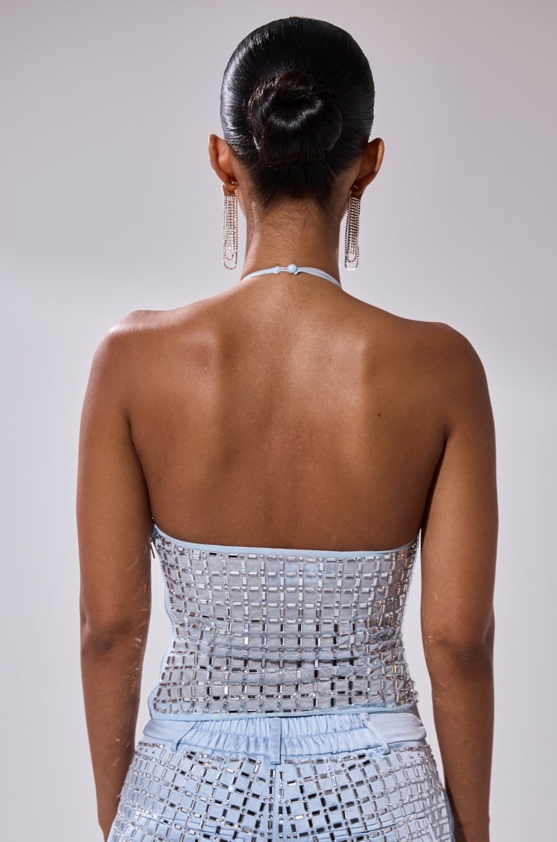 LILA EMBELLISHED MOCK NECK MESH TOP