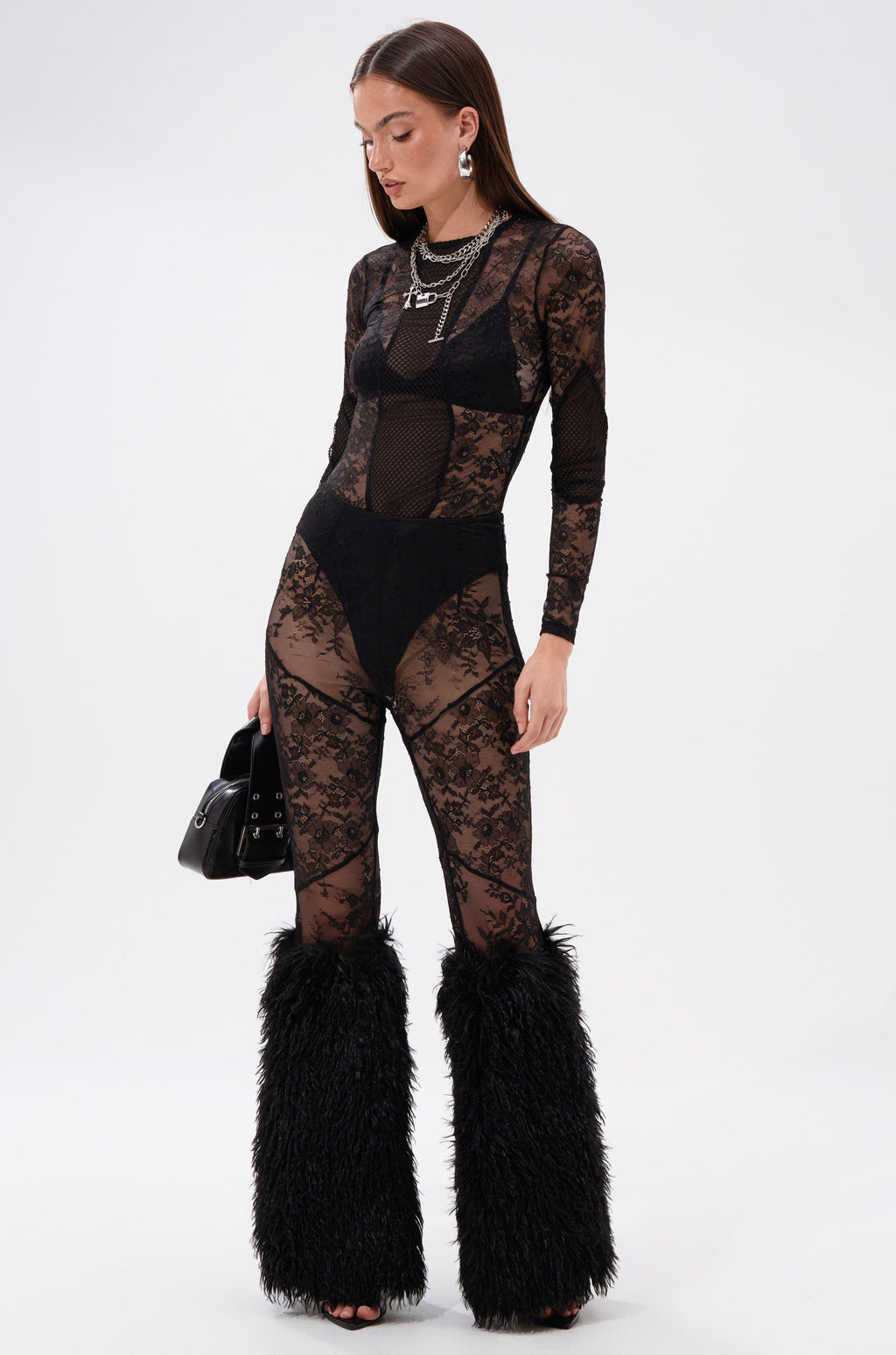 FEELING GOOD LACE LEGGING WITH FUR TRIM
