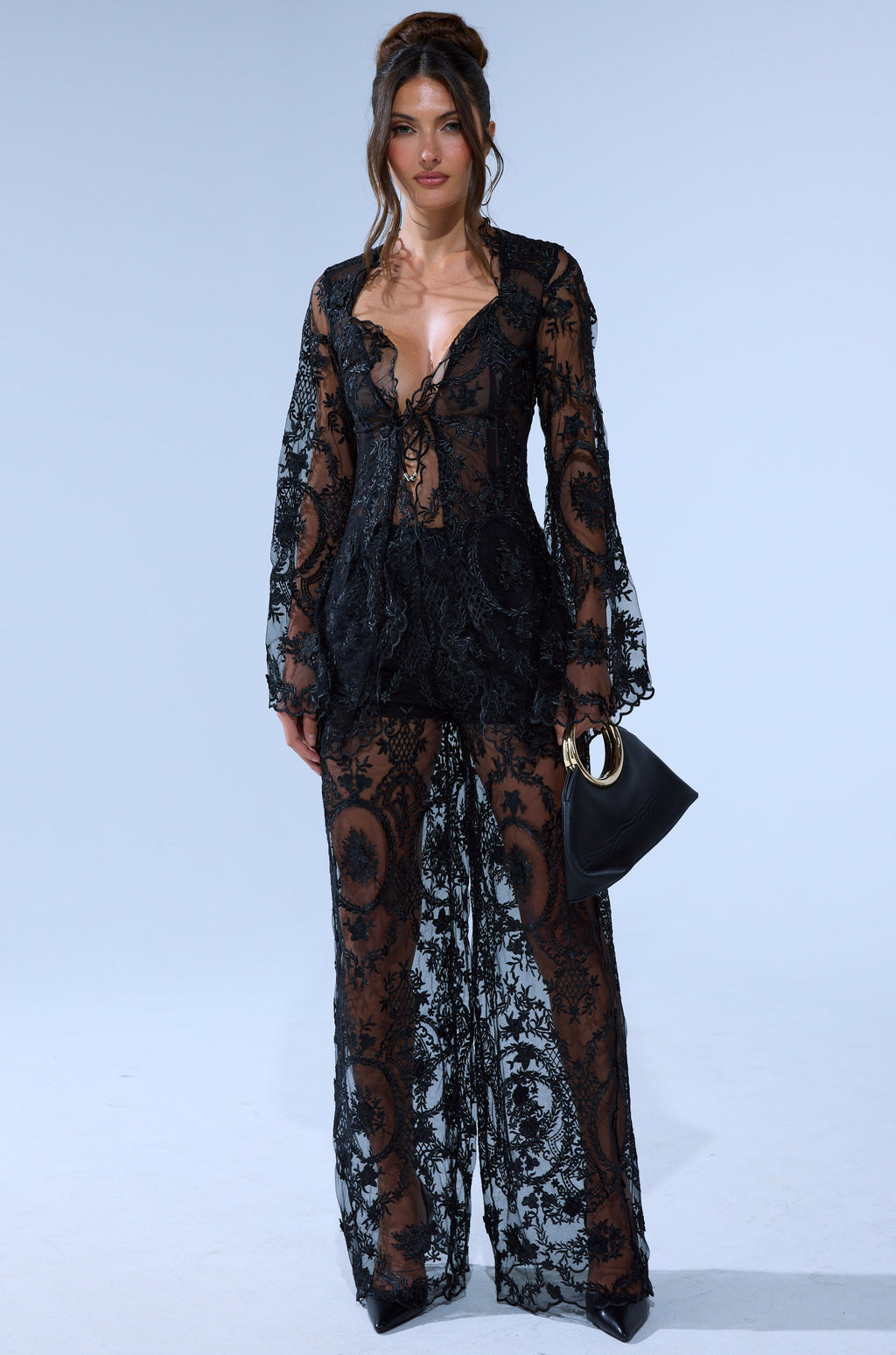 SUPER LUXE LACE TIE-FRONT BLOUSE