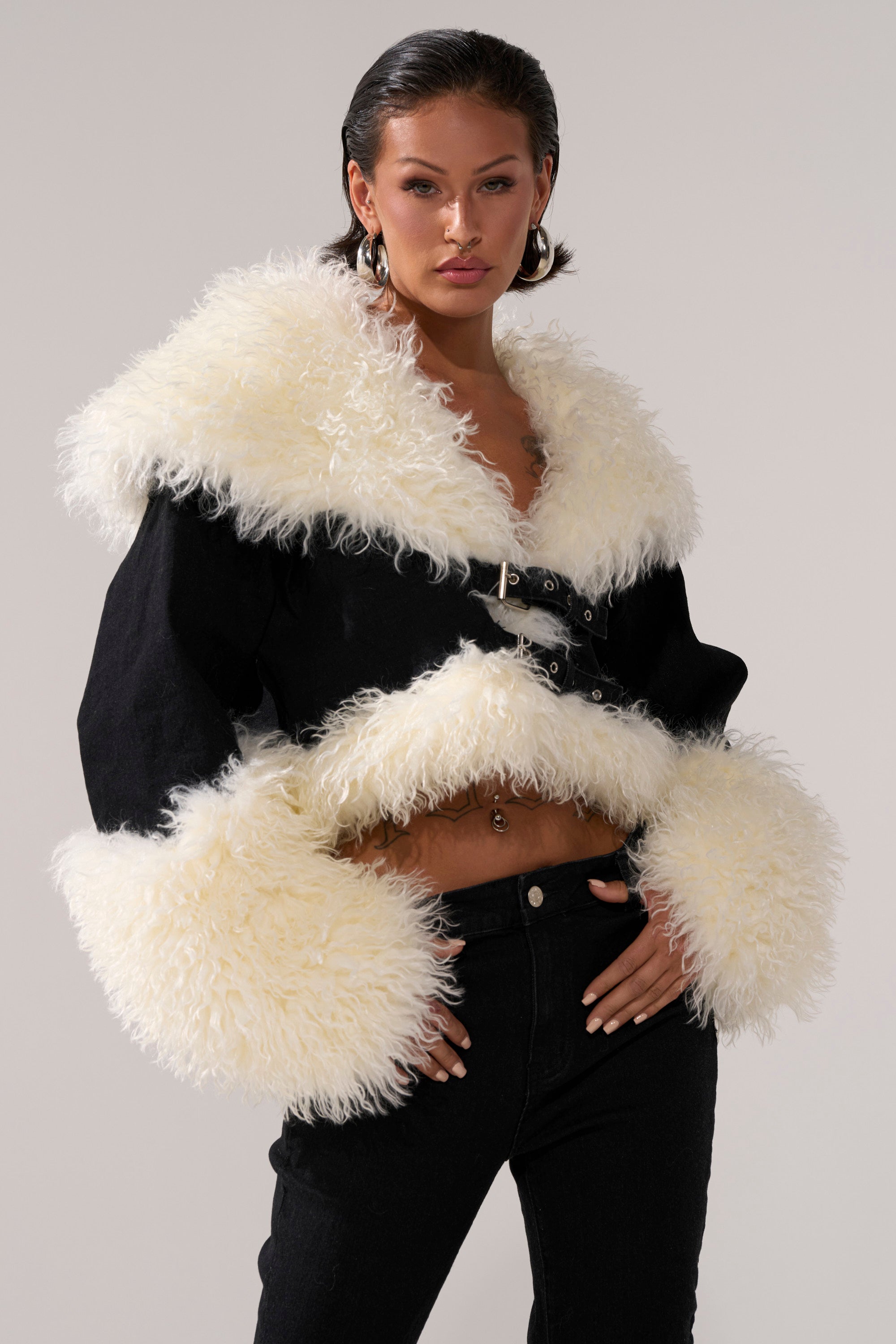SITTING PRETTY FUR TRIM DENIM JACKET