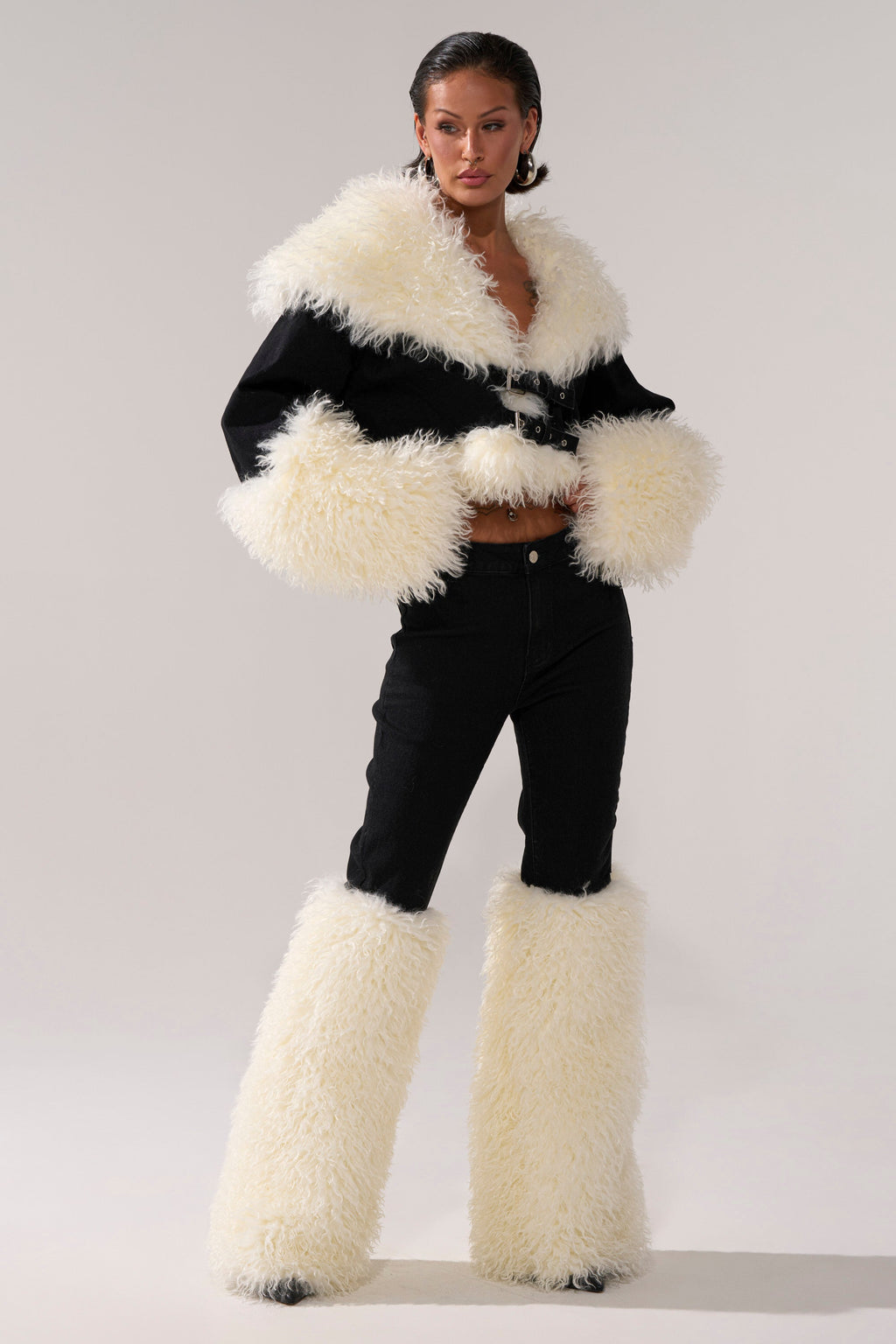 SITTING PRETTY FUR TRIM DENIM JACKET