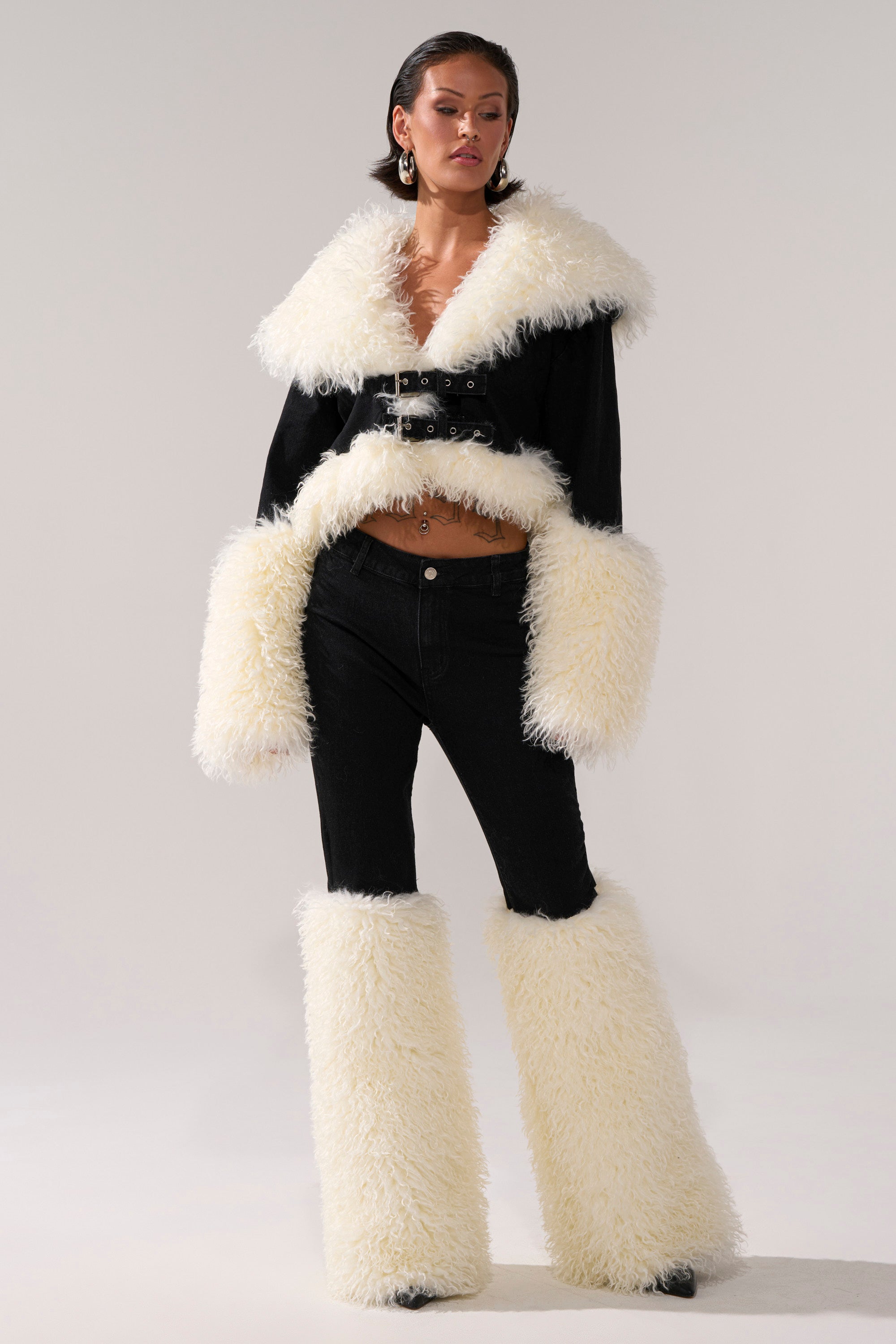 SITTING PRETTY FUR TRIM DENIM