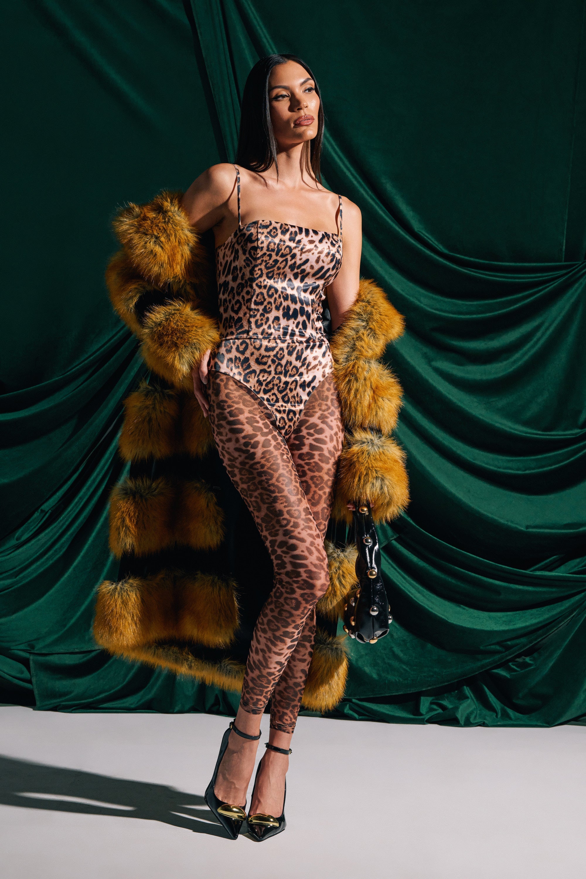 LENNON SATIN MESH PRINTED JUMPSUIT