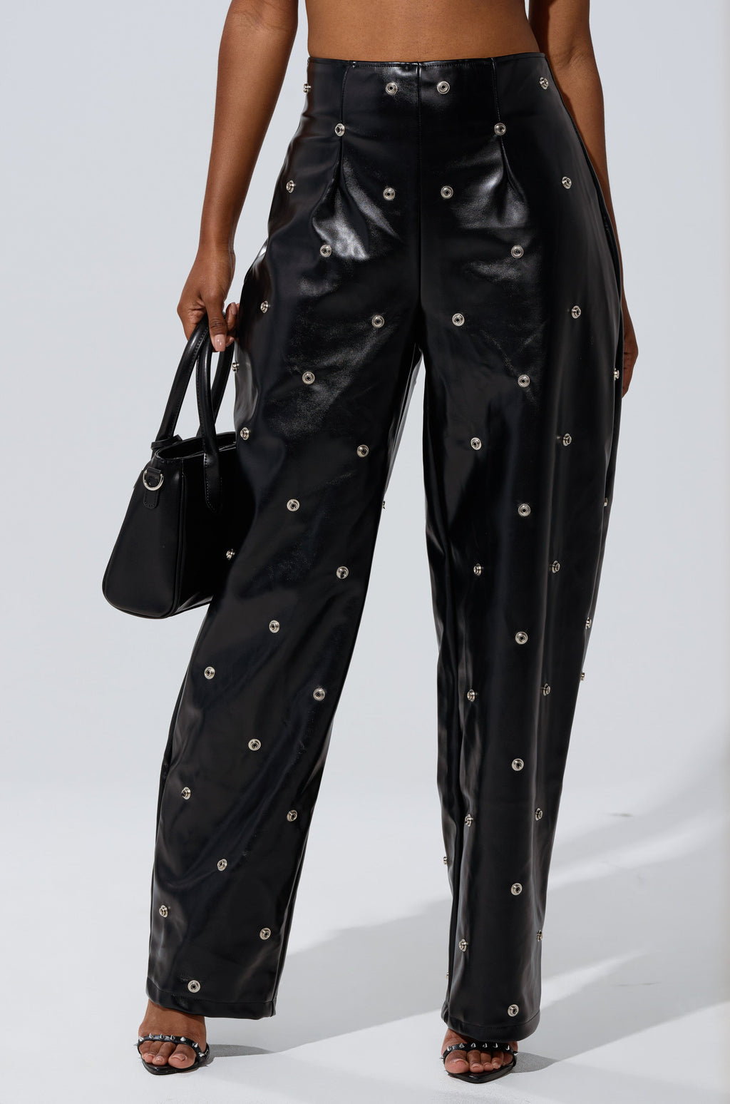WORK IT BABY FAUX LEATHER BARREL PANT