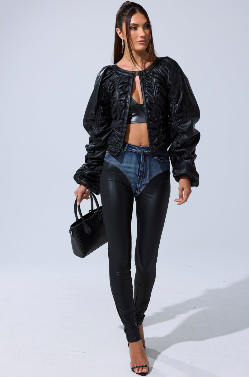 FAUX LEATHER CORSETED MOTO JACKET