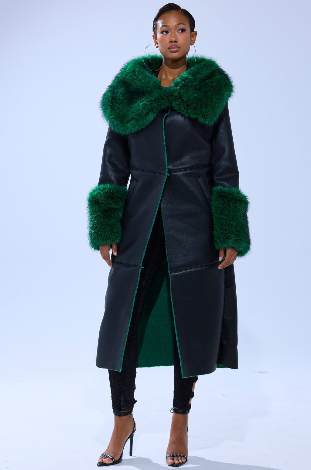 SEEING GREEN FUR TRIM TRENCH