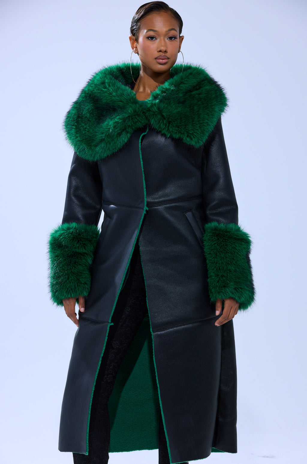 SEEING GREEN FUR TRIM TRENCH