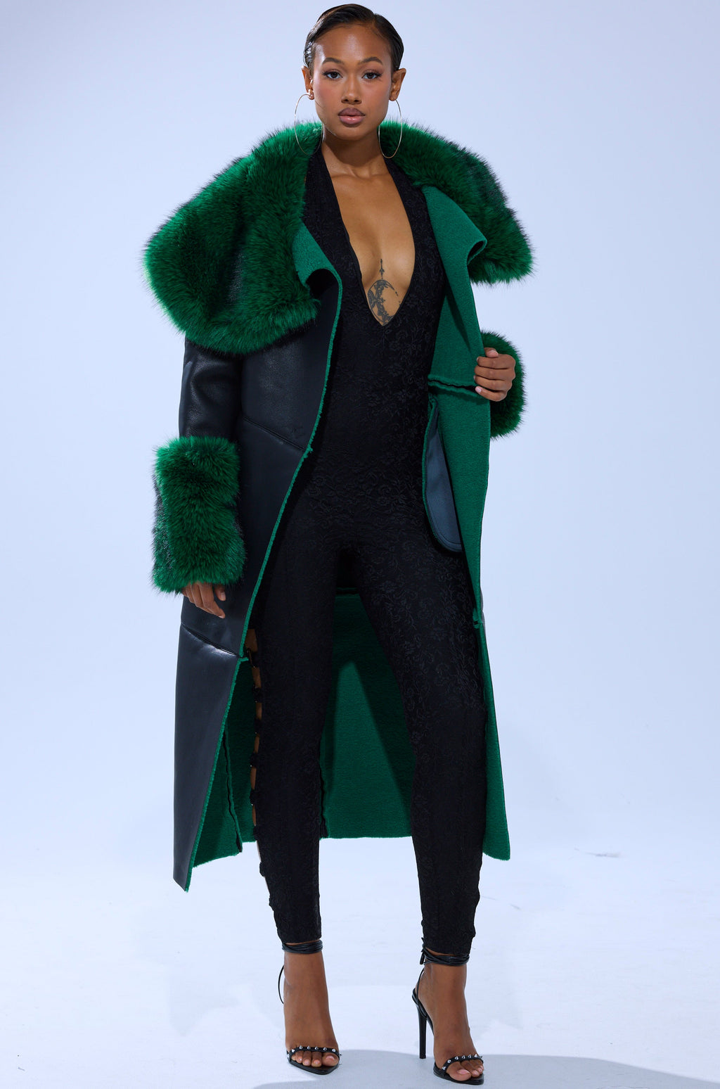 SEEING GREEN FUR TRIM TRENCH