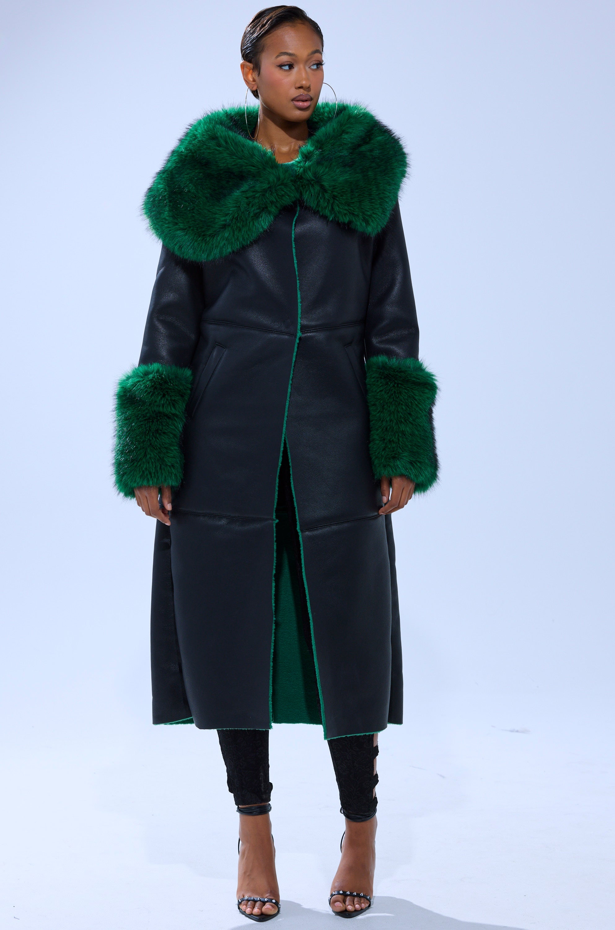 SEEING GREEN FUR TRIM TRENCH