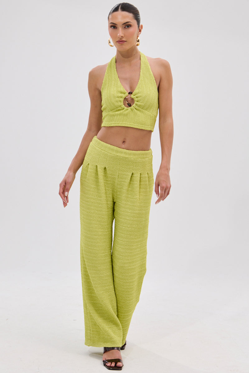 HOLLYWOOD SLINKY TEXTURED PALAZZO PANT IN GREEN
