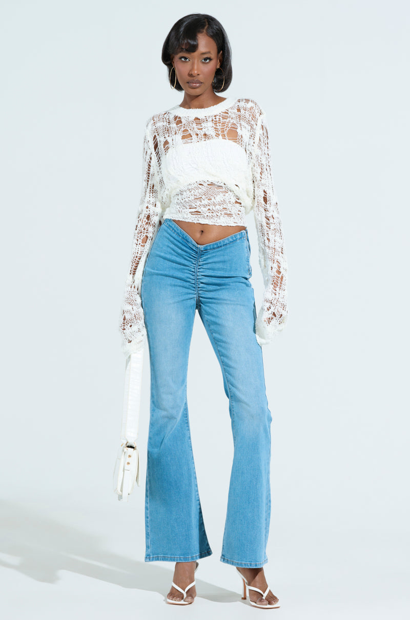CINCHED UP DENIM PANTS IN MEDIUM WASH