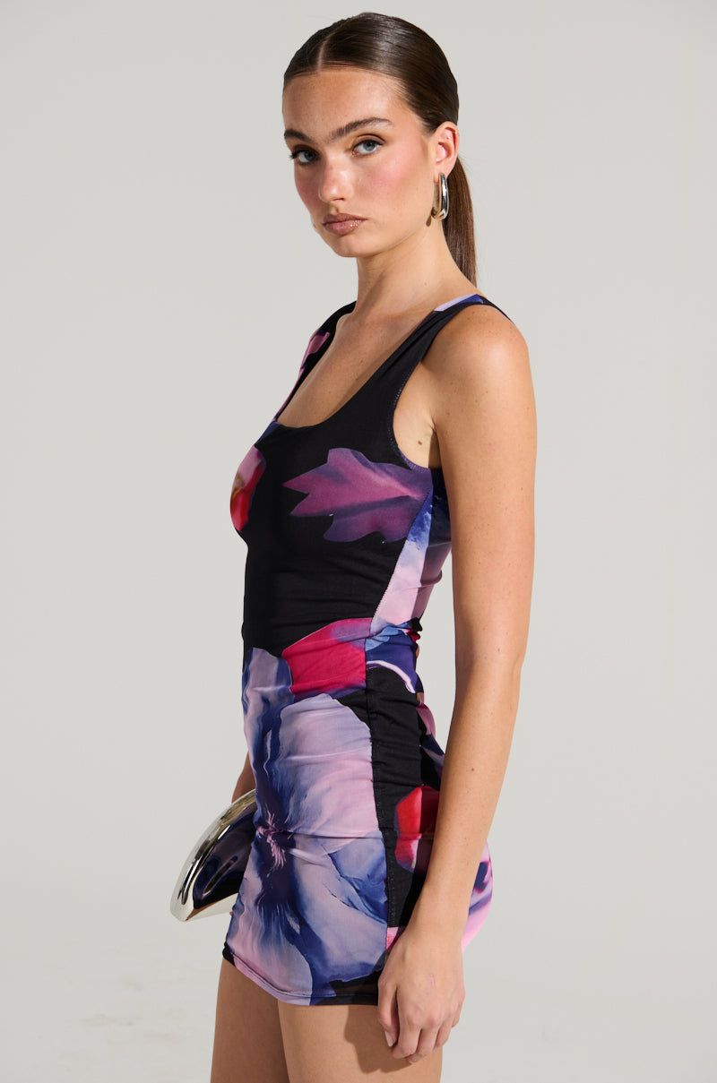 NOT YOUR TOY FLORAL MESH MINI DRESS