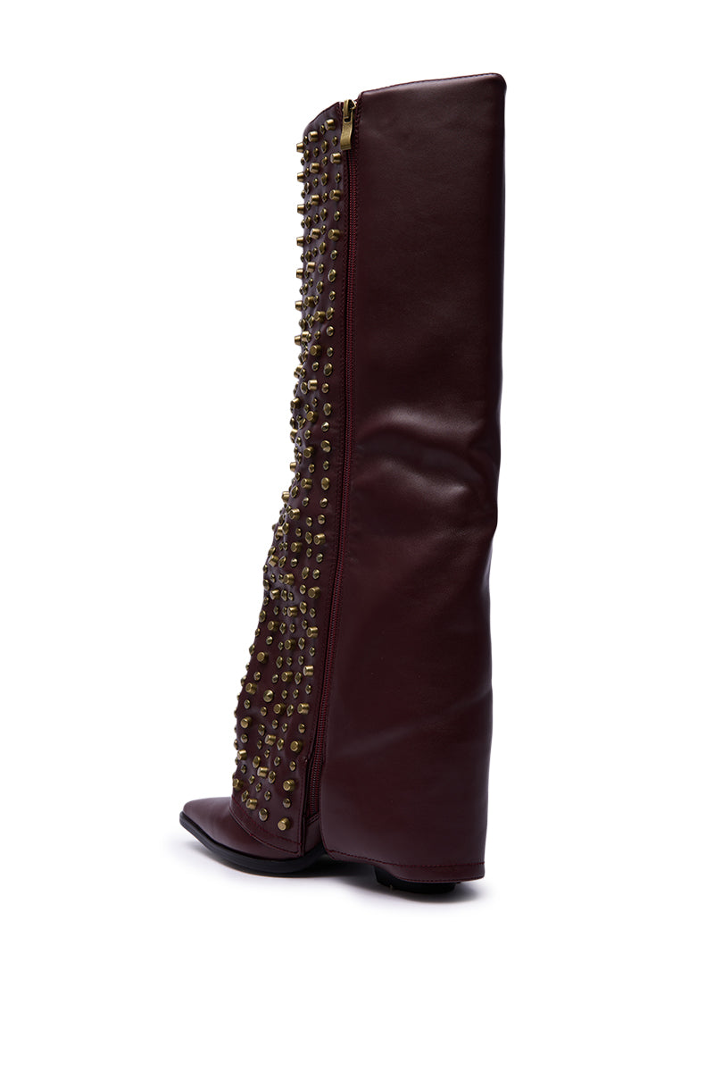 AZALEA WANG AGUSTUE BURGUNDY STUDDED WESTERN BOOT