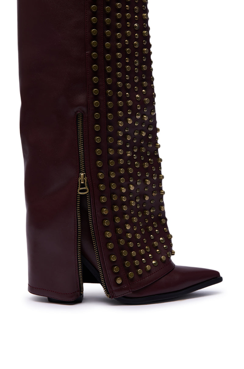 AZALEA WANG AGUSTUE BURGUNDY STUDDED WESTERN BOOT