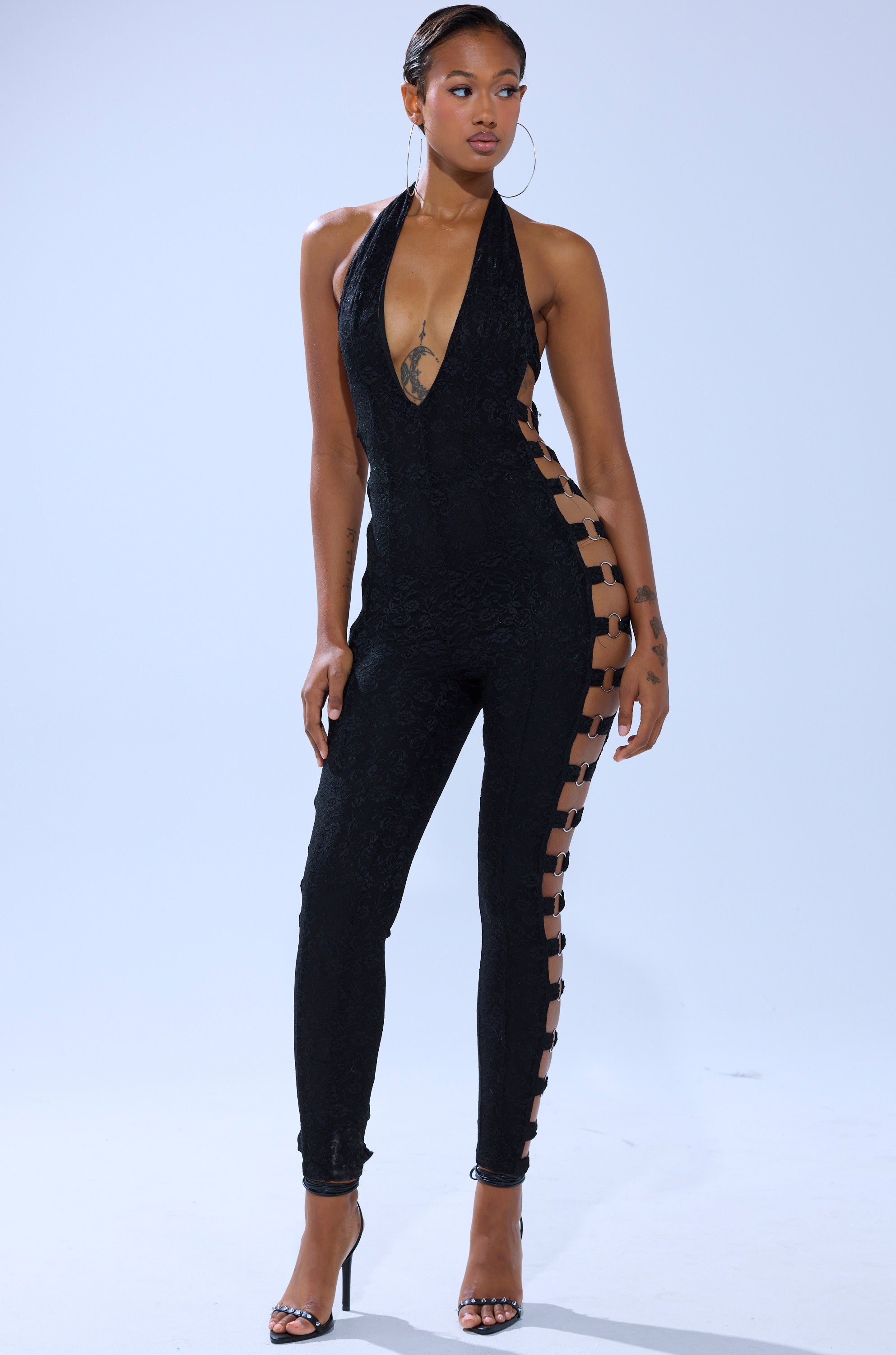 NOT FOR EVERYONE CUTOUT LACE JUMPSUIT