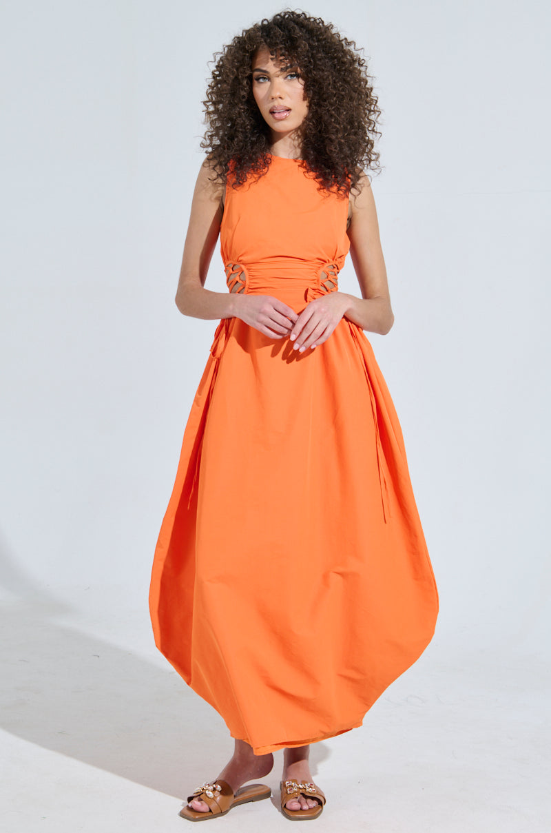ALINA LACE UP DETAIL MAXI DRESS IN ORANGE