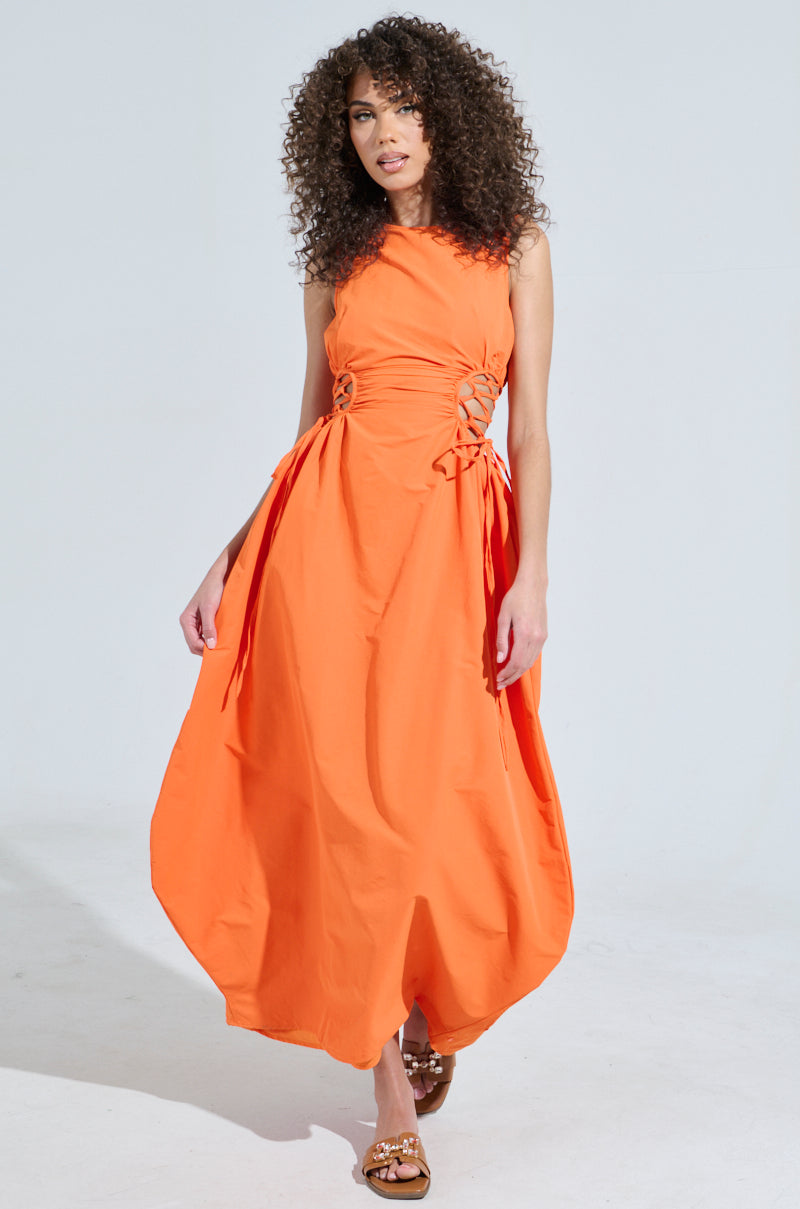 ALINA LACE UP DETAIL MAXI DRESS IN ORANGE