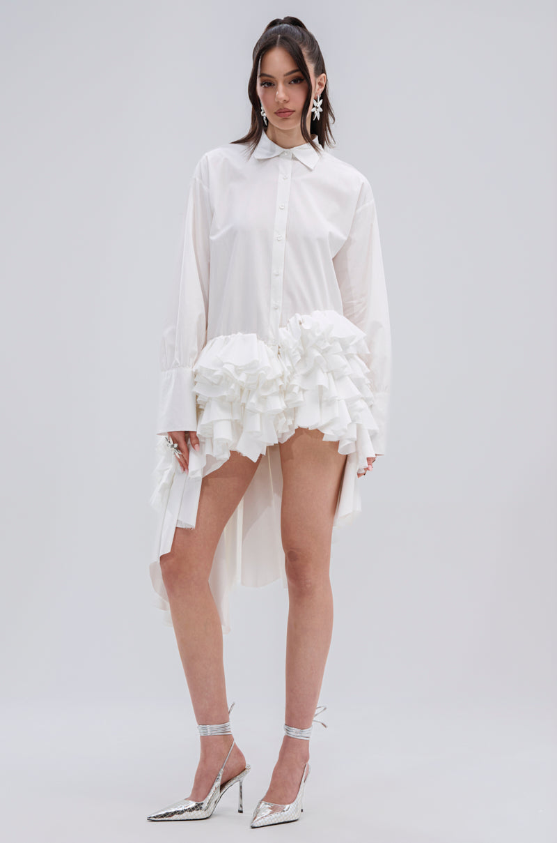 KIND OF A BIG DEAL POPLIN HIGH LOW DRESS IN WHITE