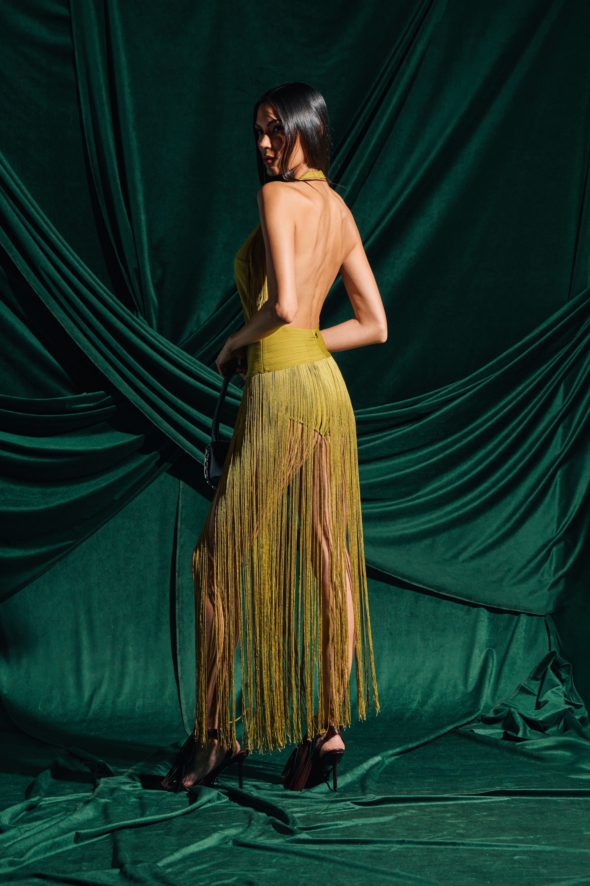 RENEE FRINGE ROMPER IN GREEN