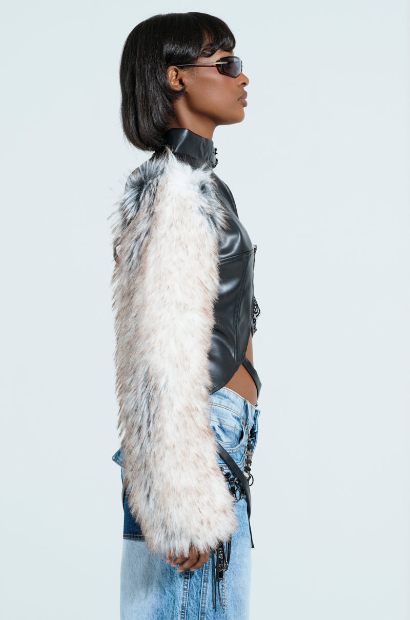 PRETTY RECKLESS FAUX LEATHER HALF THERE TOP