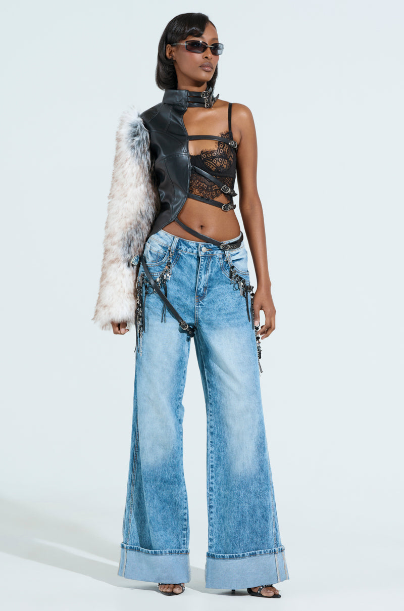 PRETTY RECKLESS FAUX LEATHER HALF THERE TOP