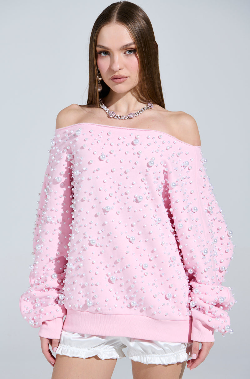 PEARL MADNESS OFF THE SHOULDER SWEATSHIRT