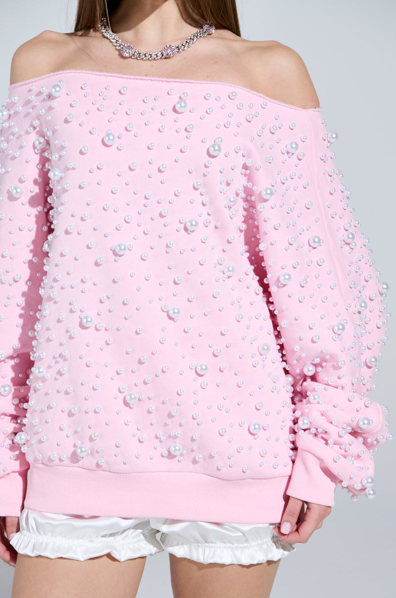 PEARL MADNESS OFF THE SHOULDER SWEATSHIRT