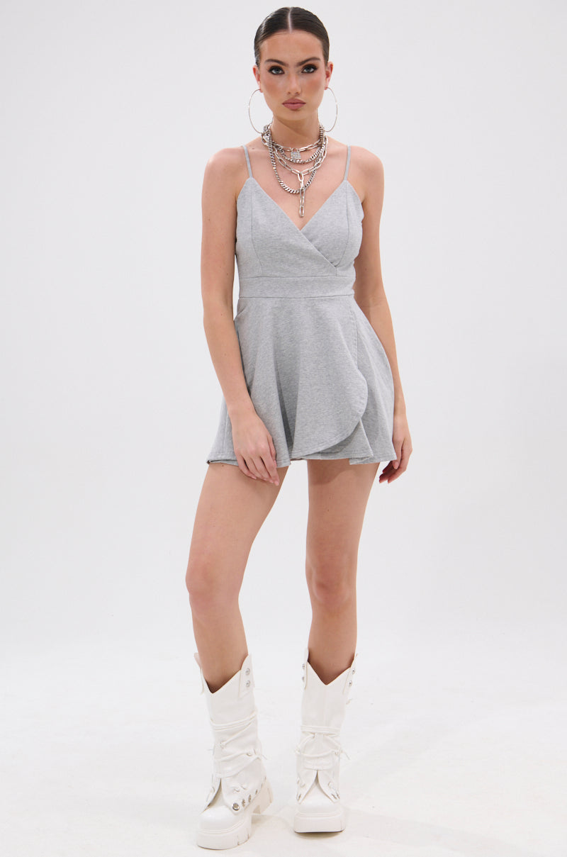 RESORT CASUAL SLEEVELESS ROMPER IN HEATHER GREY