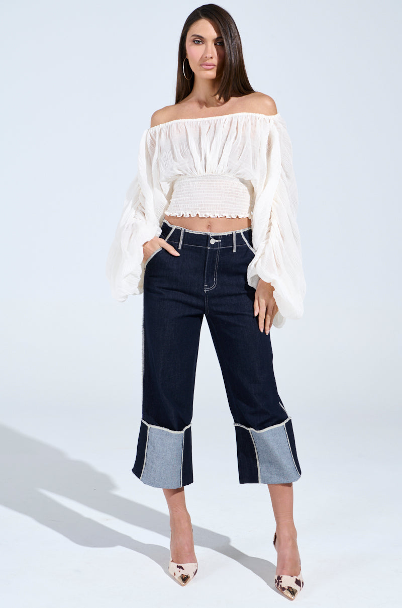 KOA FLOWY PLEATED LONG SLEEVE BLOUSE