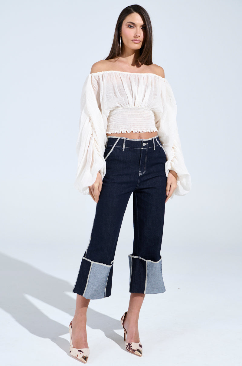 KOA FLOWY PLEATED LONG SLEEVE BLOUSE