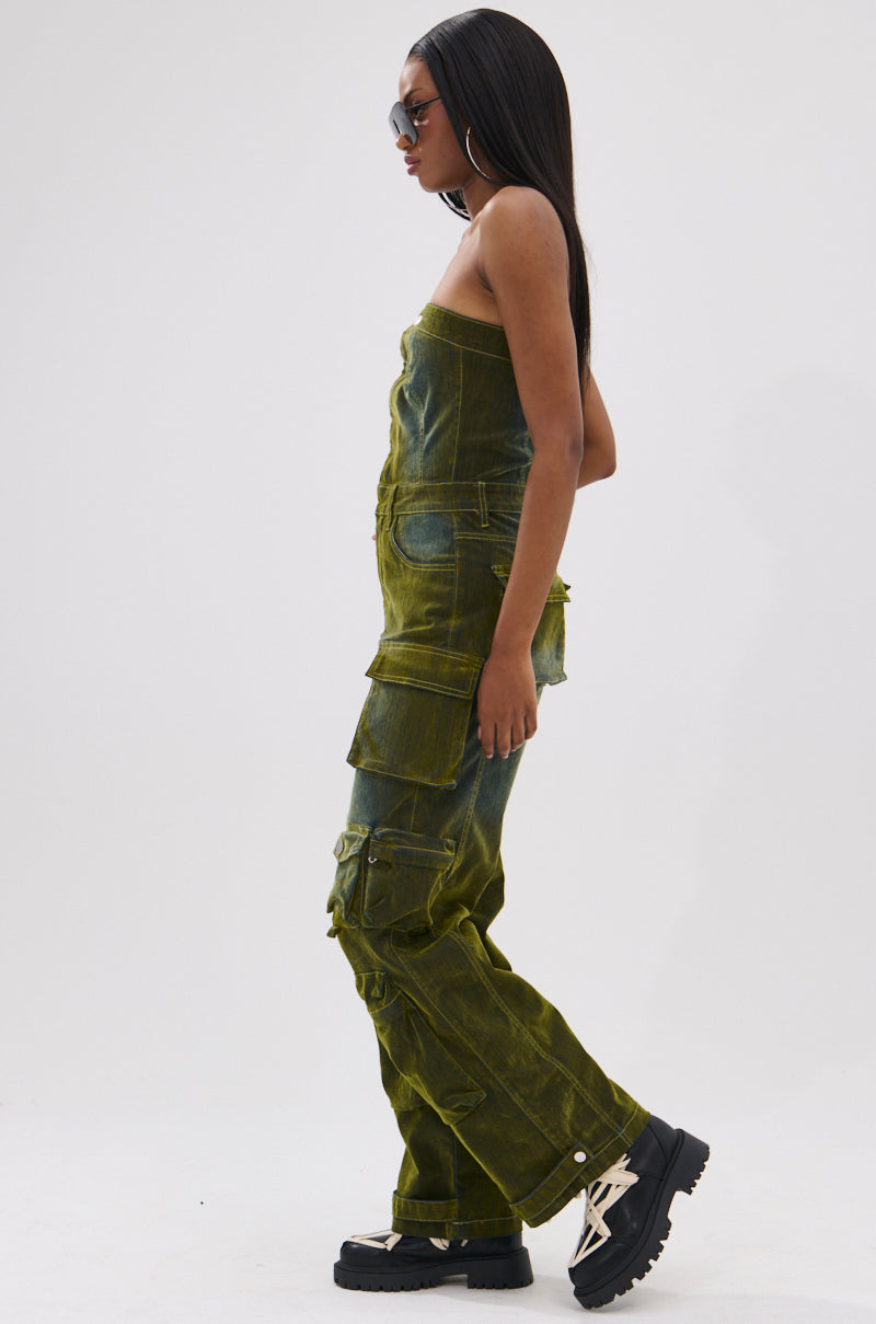 MIRA DISTRESSED VELVET DENIM JUMPSUIT