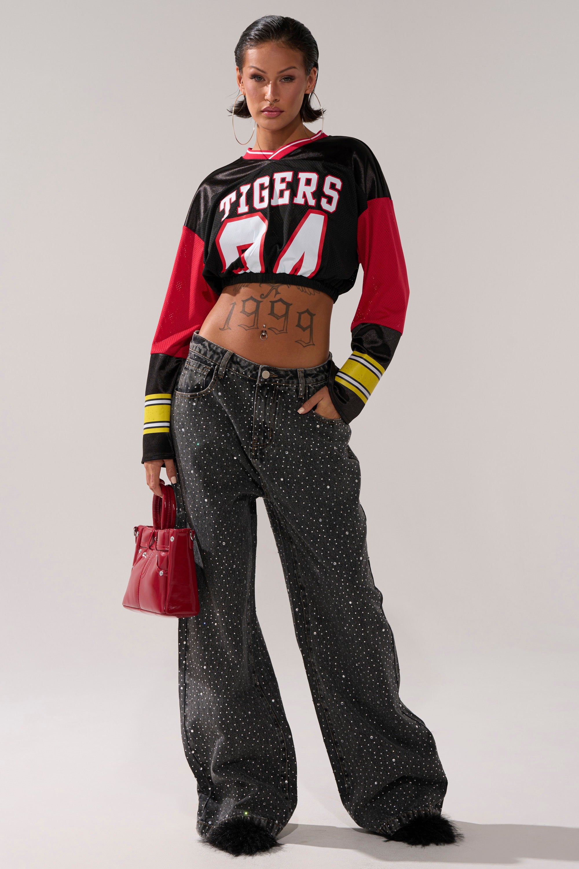 RHINESTONE QUEEN EMBELLISHED DENIM