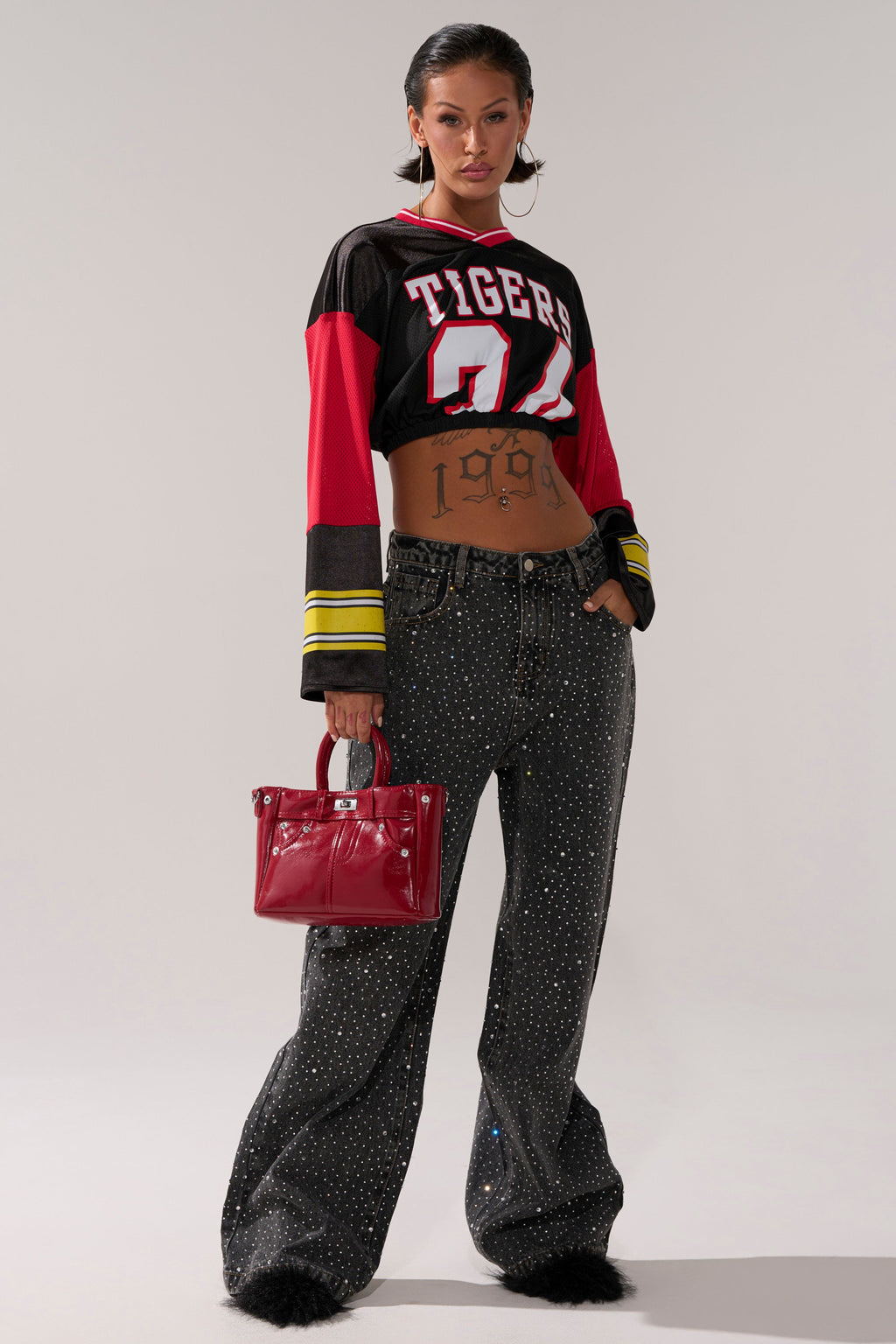 RHINESTONE QUEEN EMBELLISHED DENIM